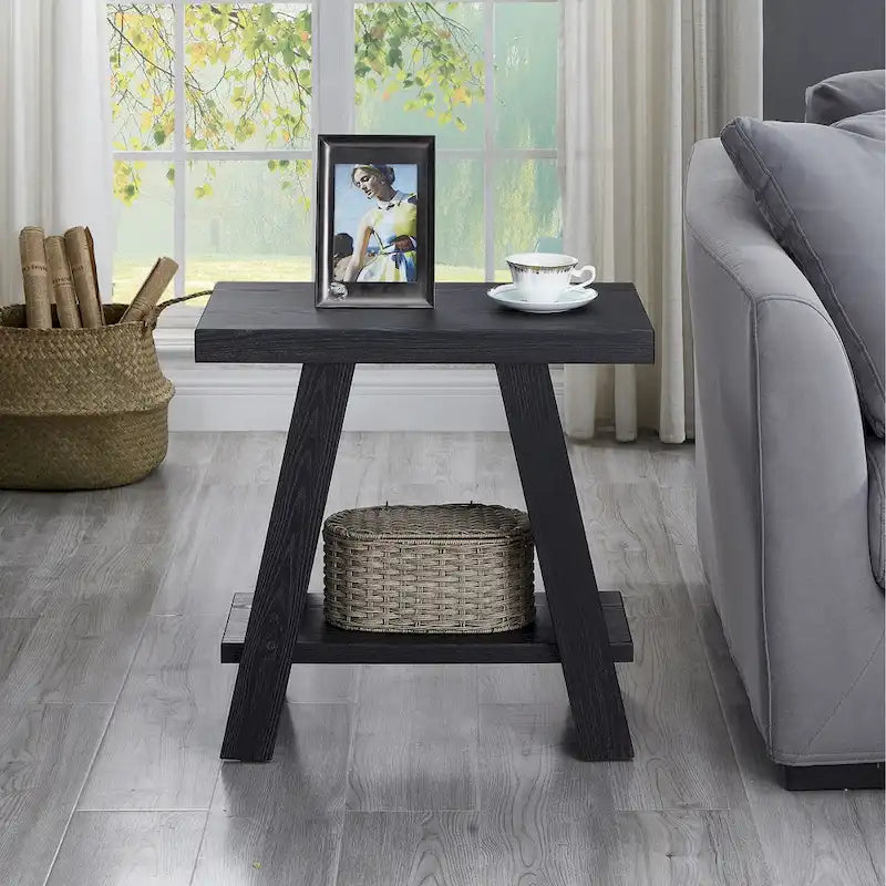 23.5 Table d'appoint rectangulaire moderne avec étagère de rangement et pieds évasés