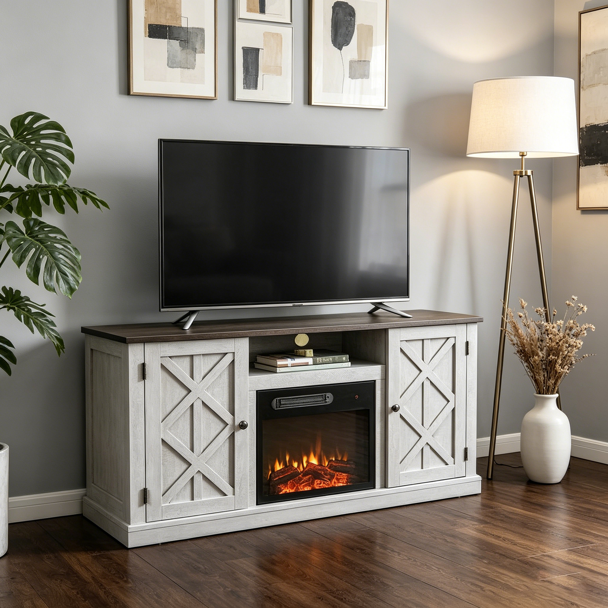 Meuble TV de 54 pouces avec foyer électrique
