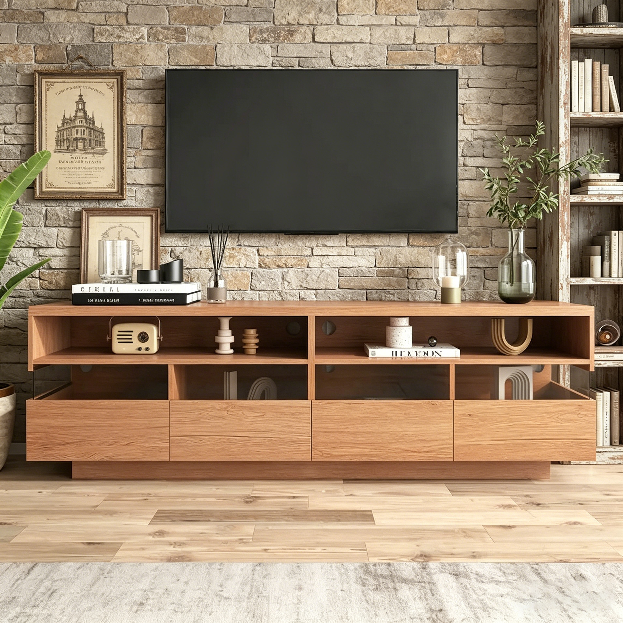 Meuble TV autoportant avec 4 tiroirs