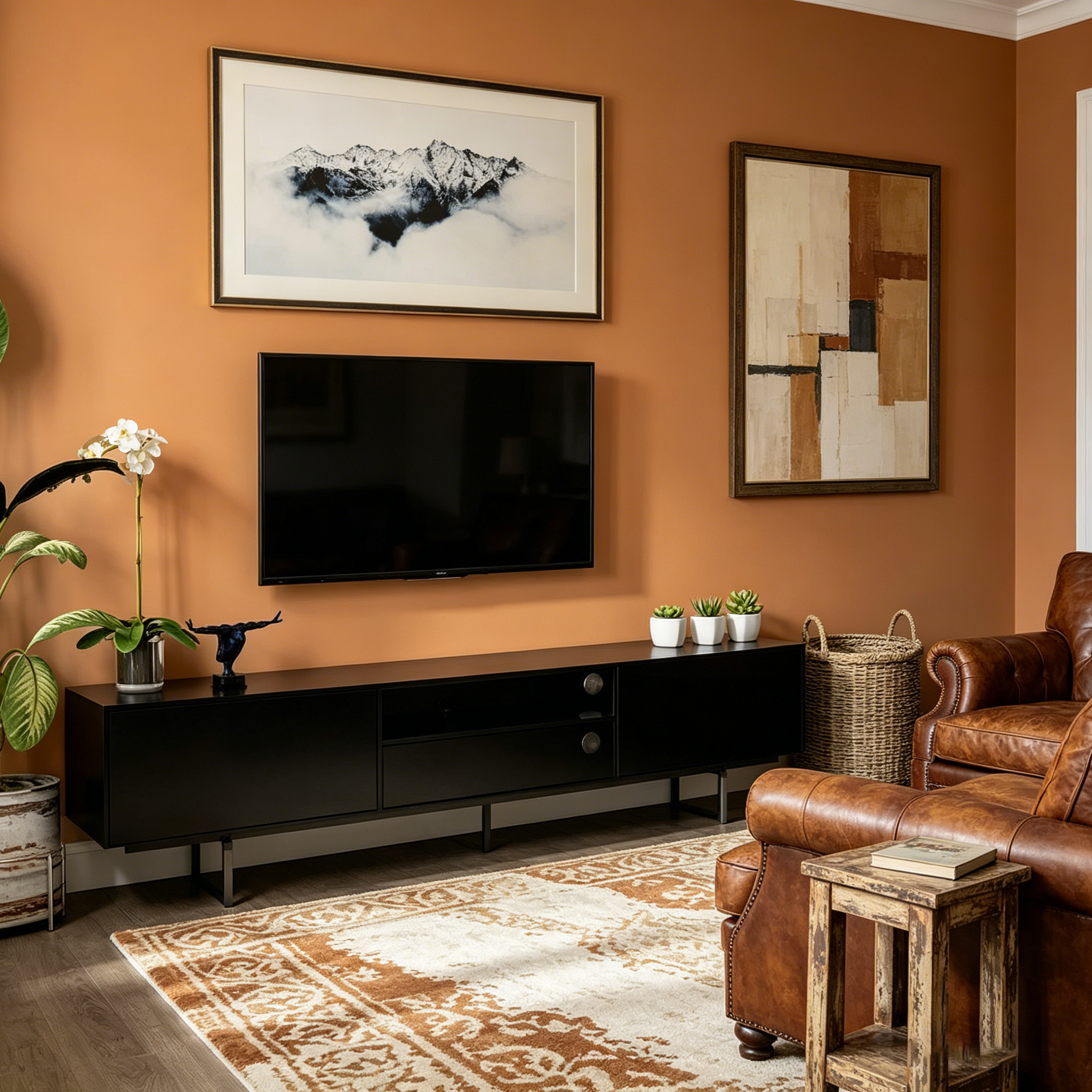 Meuble TV console bas, style Mid-Century Modern