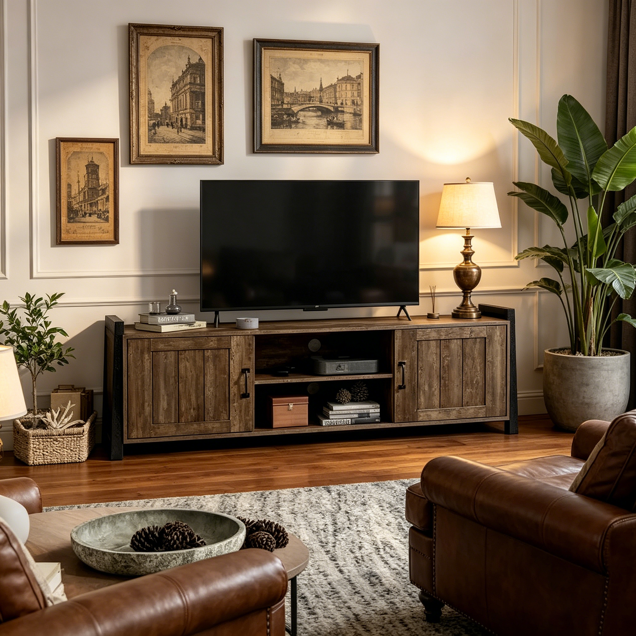 Meuble TV à 6 étagères en chêne recyclé de 168 cm, collection Farmhouse