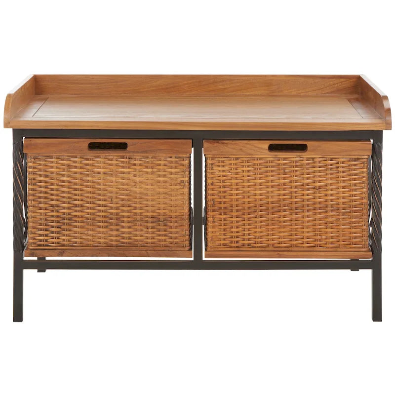 Banc de rangement en étain antique/frêne clair