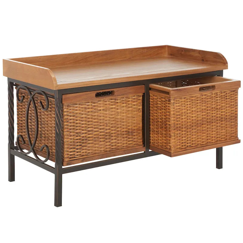 Banc de rangement en étain antique/frêne clair