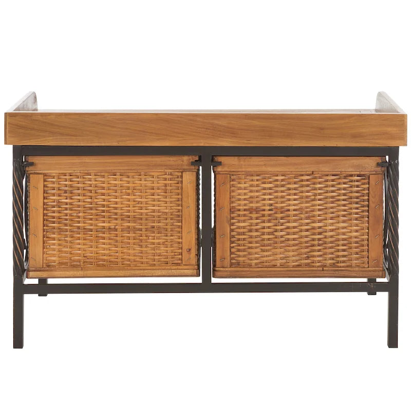Banc de rangement en étain antique/frêne clair