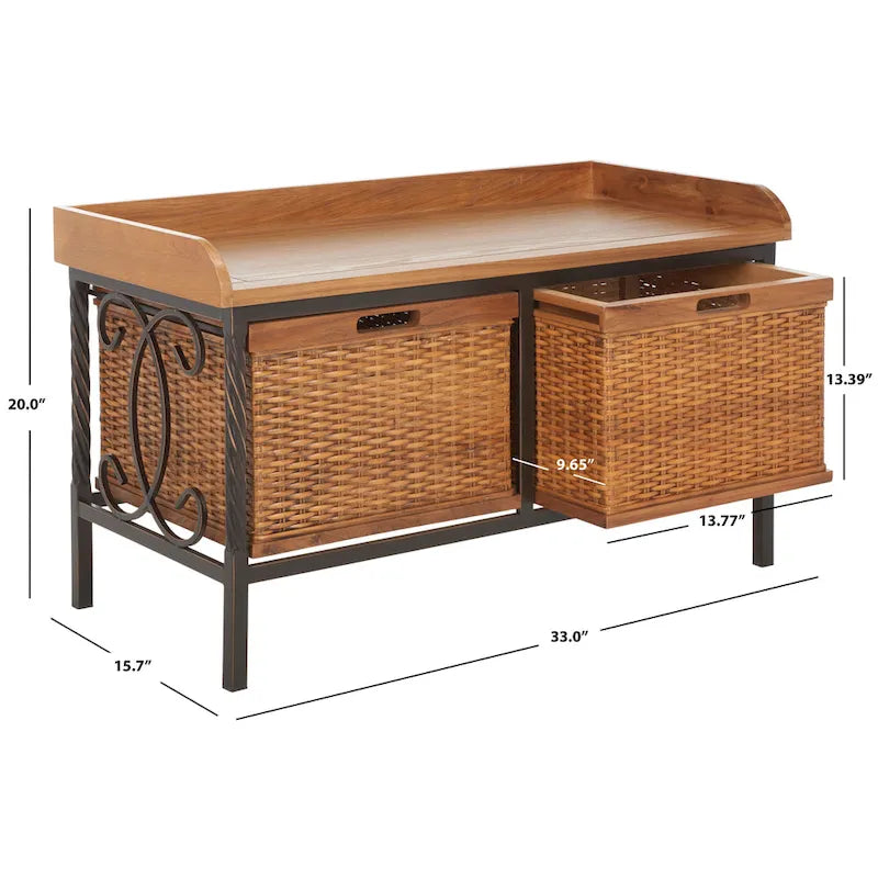 Banc de rangement en étain antique/frêne clair