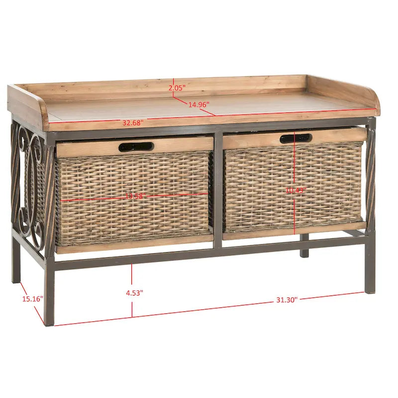 Banc de rangement en étain antique/frêne clair
