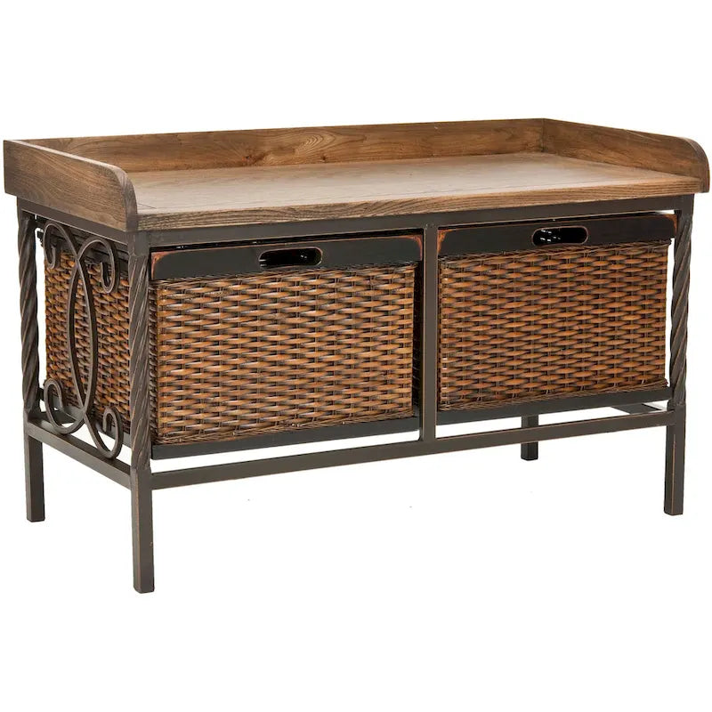 Banc de rangement en étain antique/frêne clair