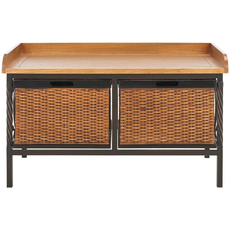 Banc de rangement en étain antique/frêne clair