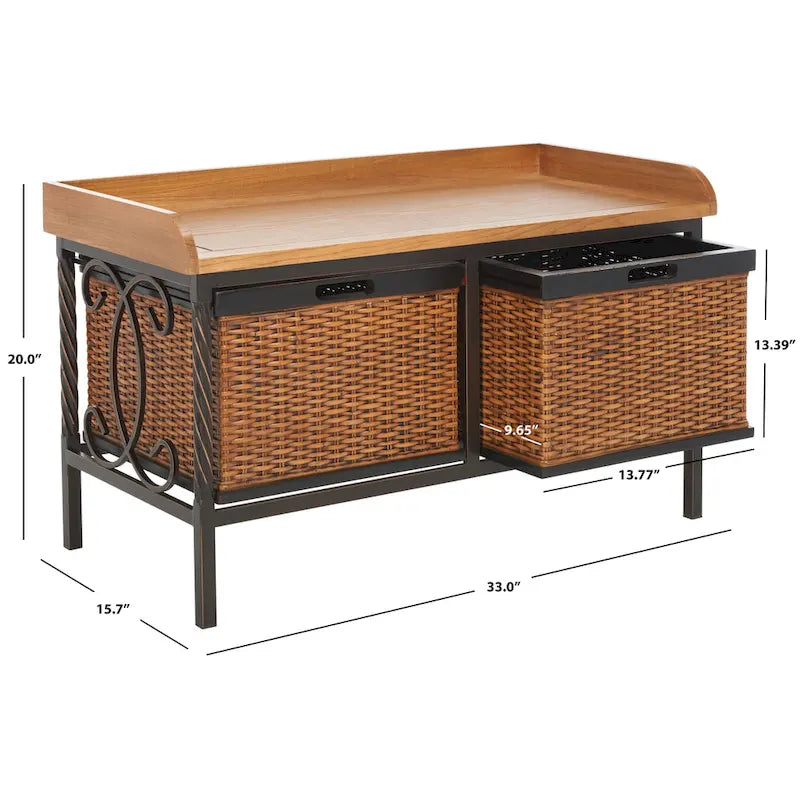 Banc de rangement en étain antique/frêne clair
