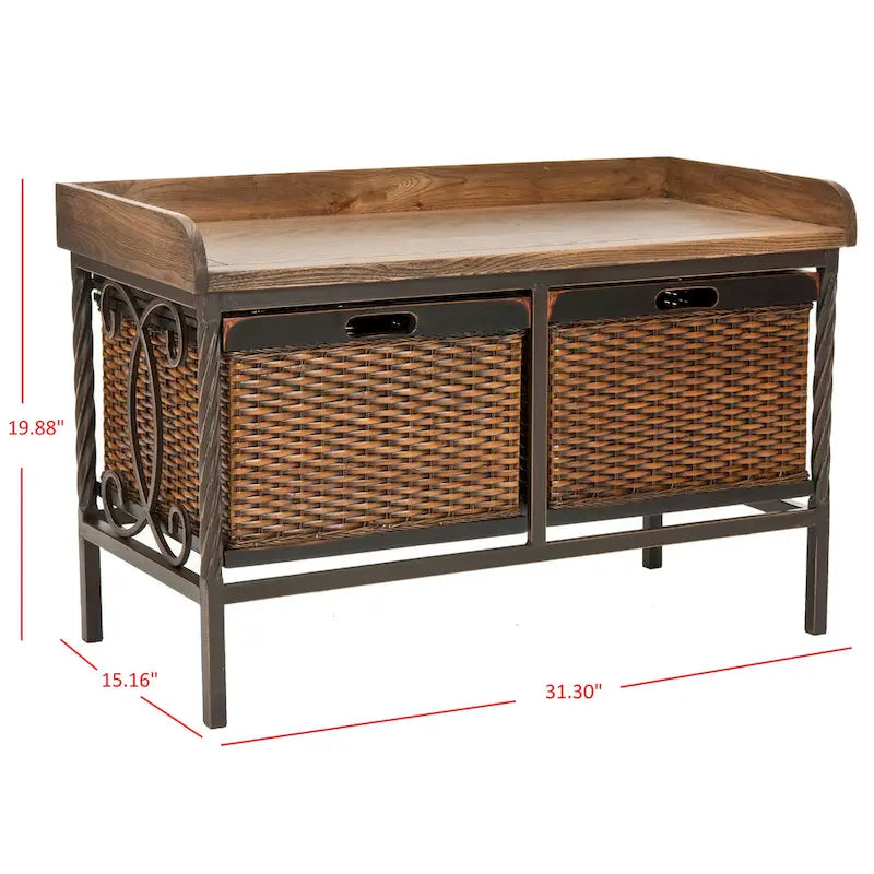 Banc de rangement en étain antique/frêne clair