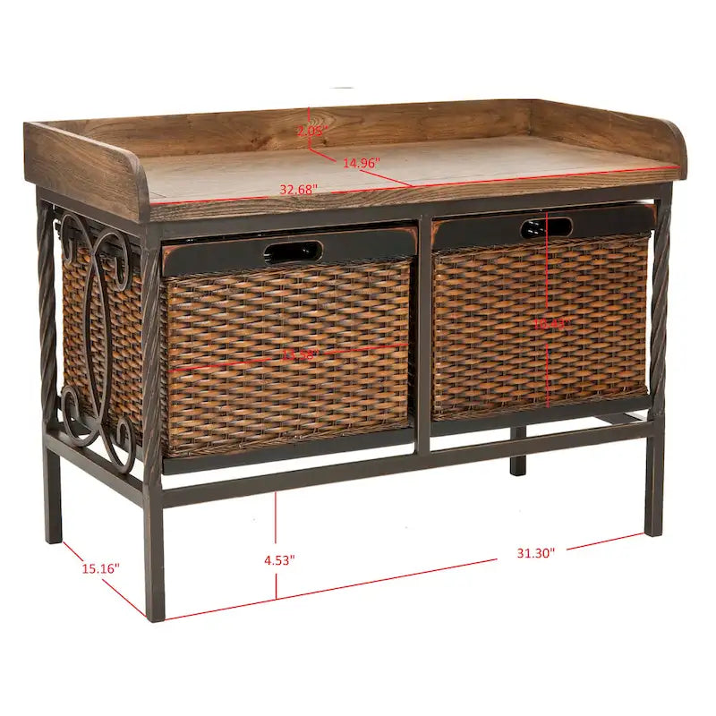 Banc de rangement en étain antique/frêne clair