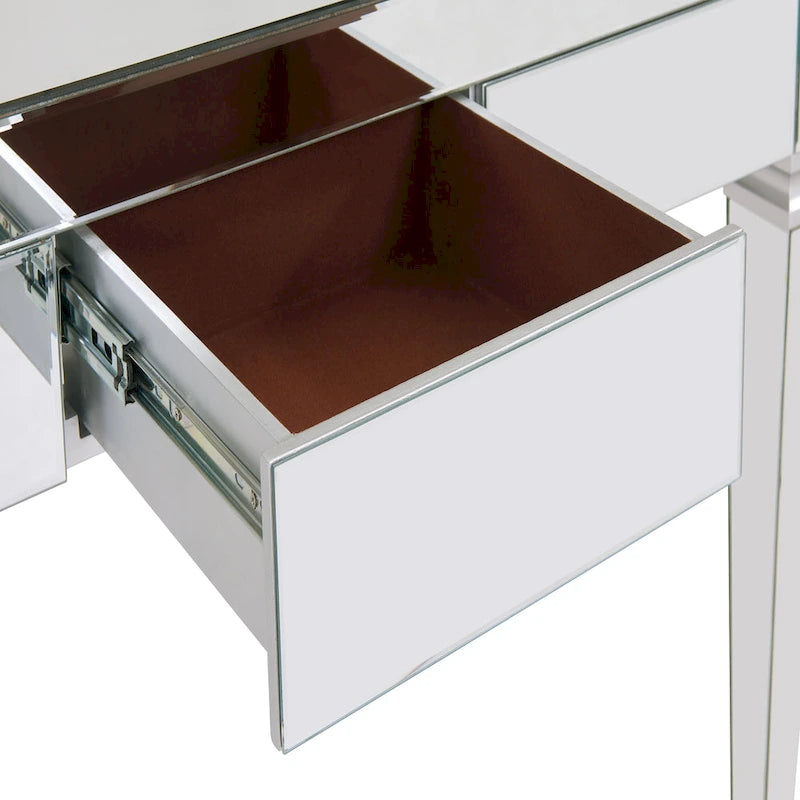 Bureau miroir argenté - trois tiroirs avec intérieur en velours