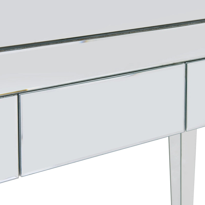 Bureau miroir argenté - trois tiroirs avec intérieur en velours