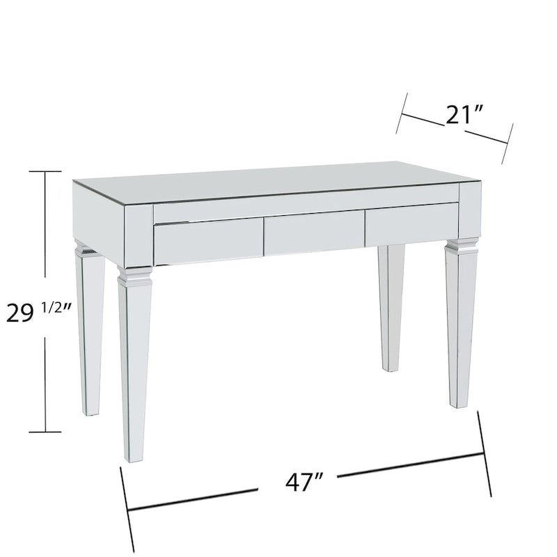 Bureau miroir argenté - trois tiroirs avec intérieur en velours