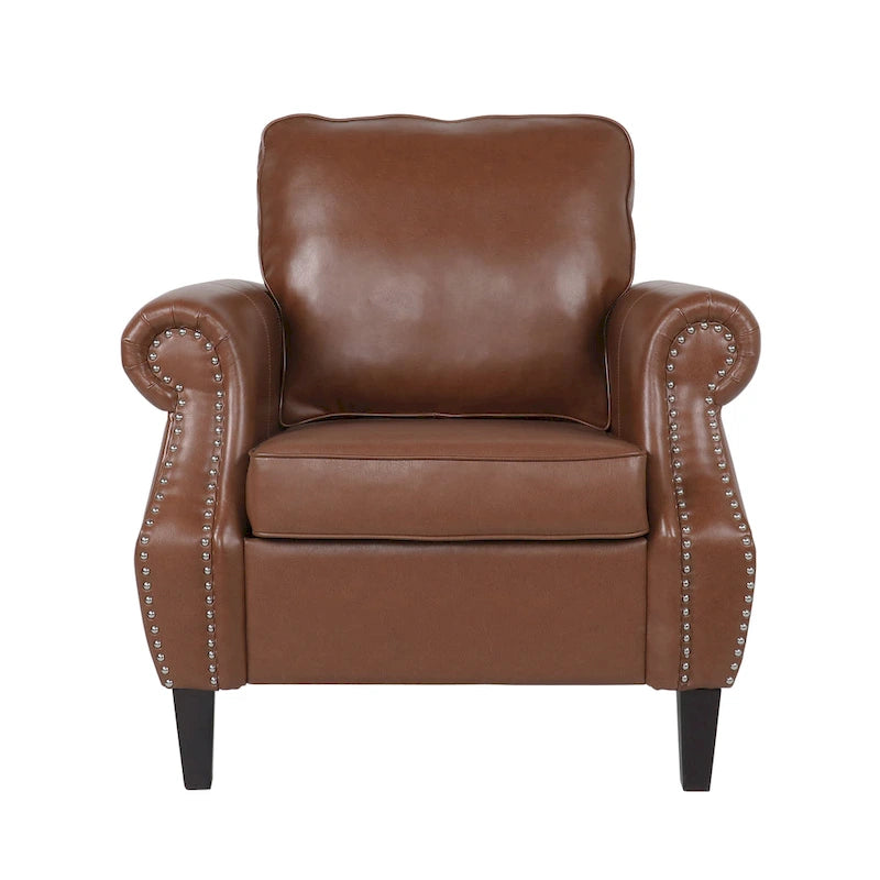 Fauteuil club en similicuir, orné de rivets