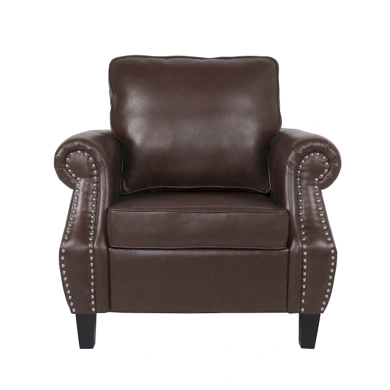 Fauteuil club en similicuir, orné de rivets