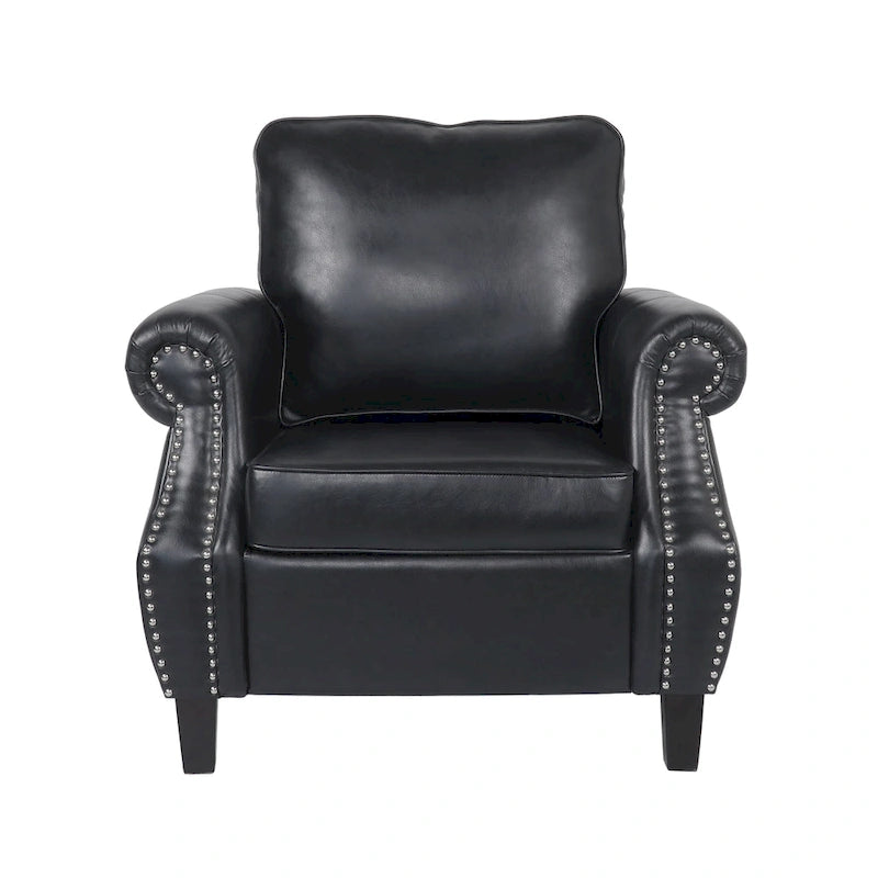 Fauteuil club en similicuir, orné de rivets