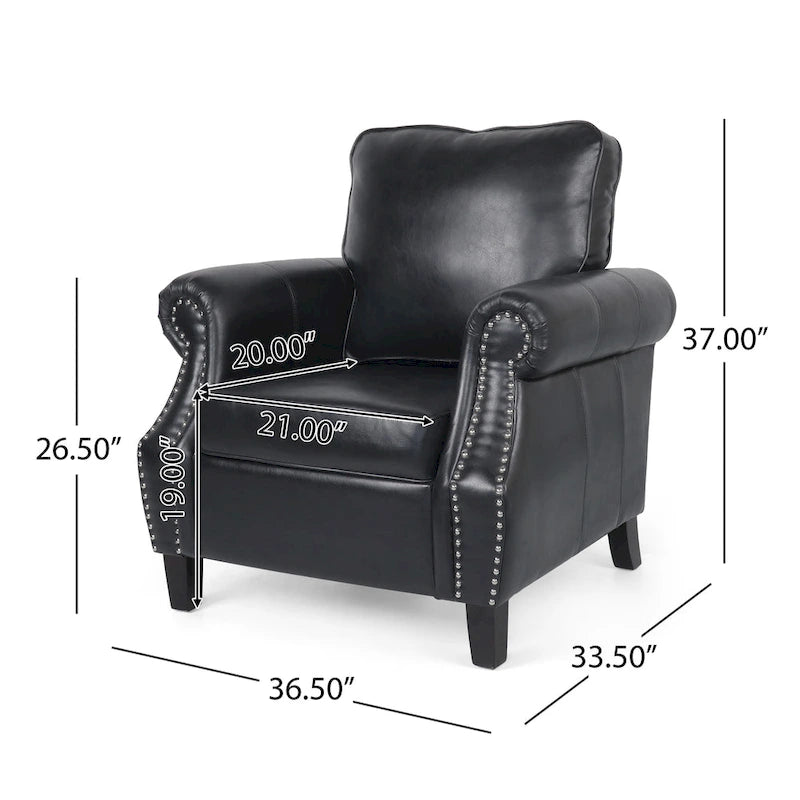 Fauteuil club en similicuir, orné de rivets