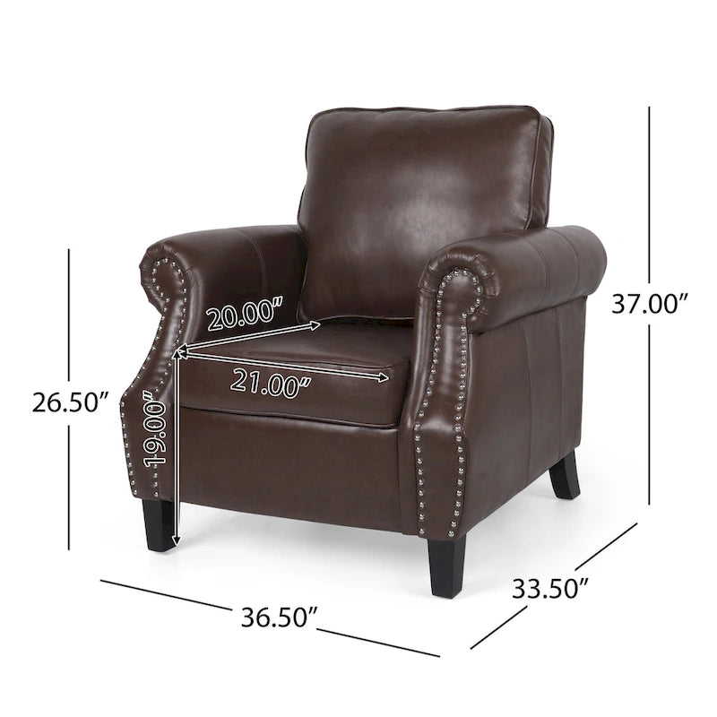 Fauteuil club en similicuir, orné de rivets