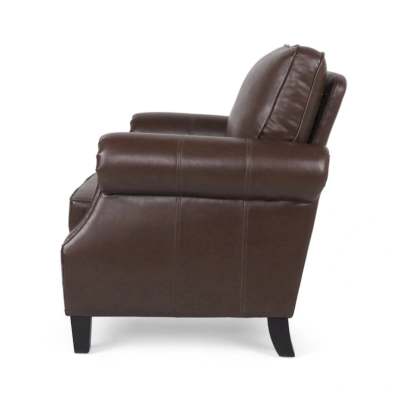 Fauteuil club en similicuir, orné de rivets