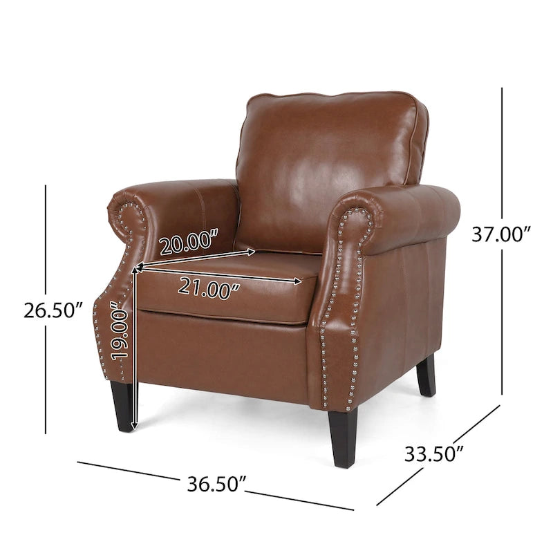 Fauteuil club en similicuir, orné de rivets