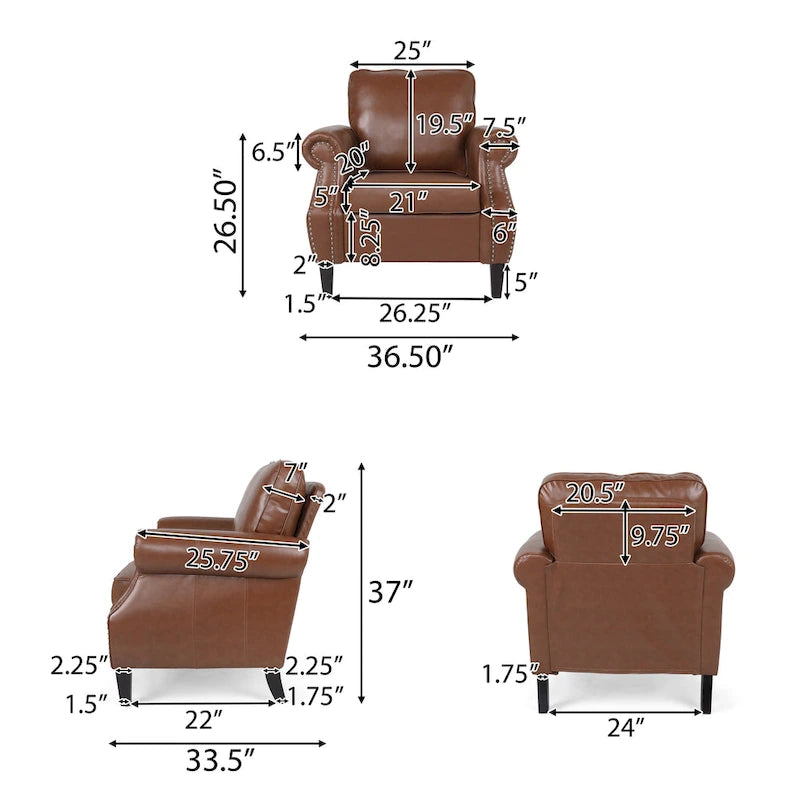 Fauteuil club en similicuir, orné de rivets