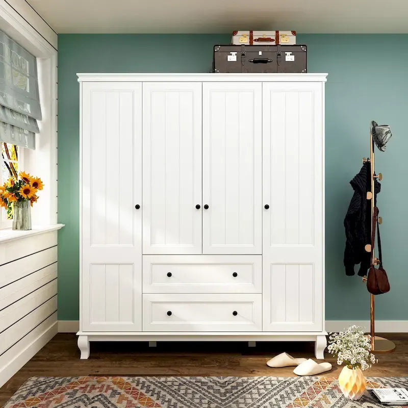 Armoire traditionnelle en bois à 2 tiroirs, finition laquée blanche