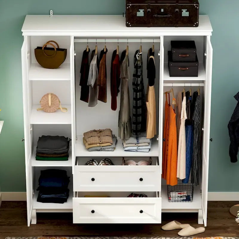 Armoire traditionnelle en bois à 2 tiroirs, finition laquée blanche