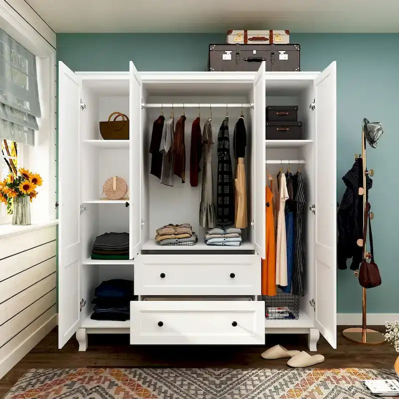 Armoire traditionnelle en bois à 2 tiroirs, finition laquée blanche