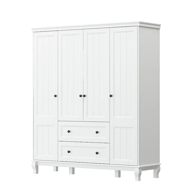 Armoire traditionnelle en bois à 2 tiroirs, finition laquée blanche
