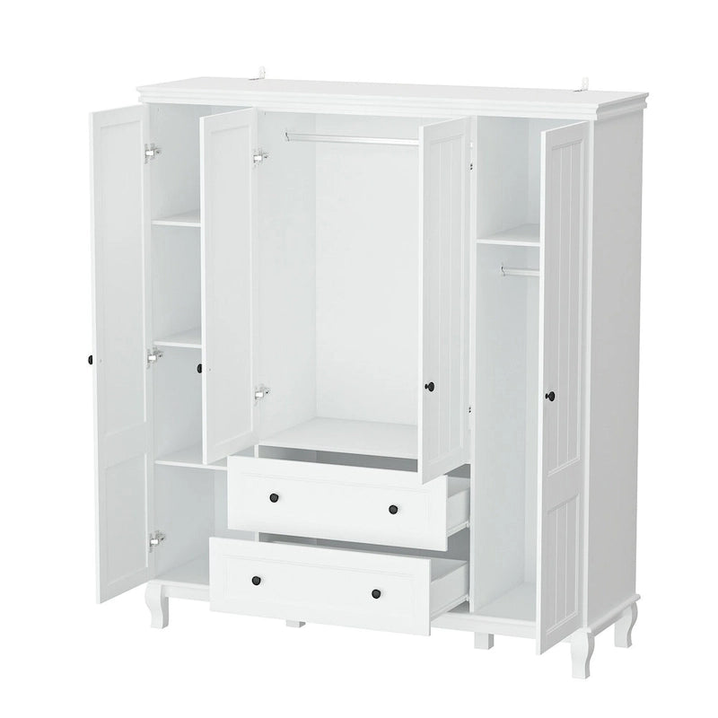 Armoire traditionnelle en bois à 2 tiroirs, finition laquée blanche