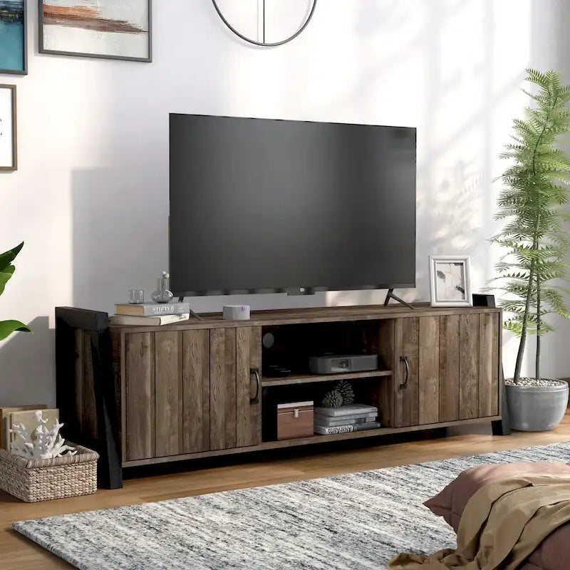 Meuble TV à 6 étagères en chêne recyclé de 168 cm, collection Farmhouse