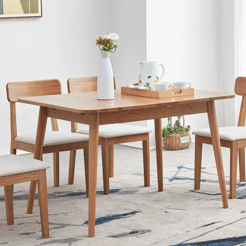 Nestfair Natural Solid Oak Wood Telescopic Meet Dining Table - N/A