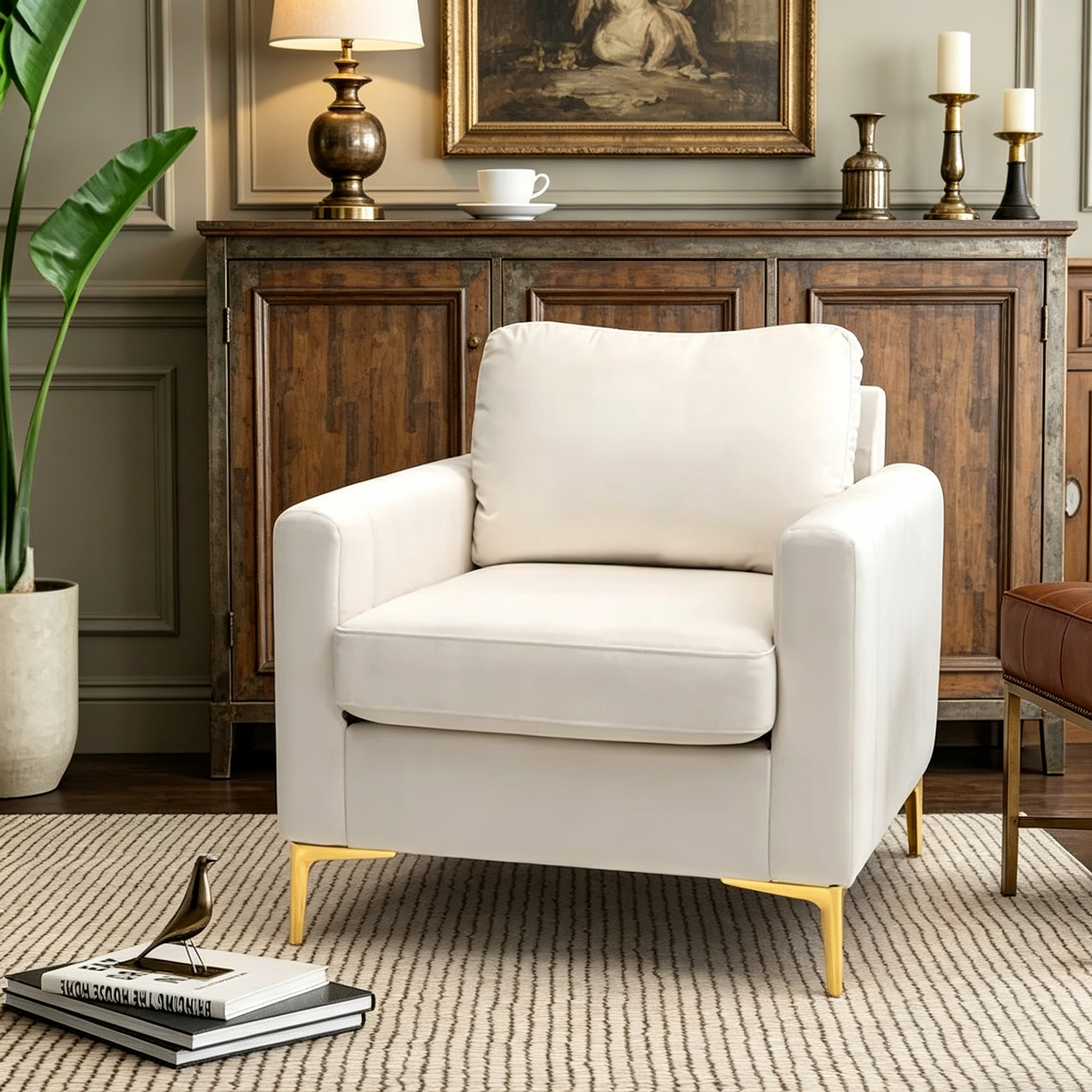 Fauteuil Club Moderne Rembourré avec Accoudoirs
