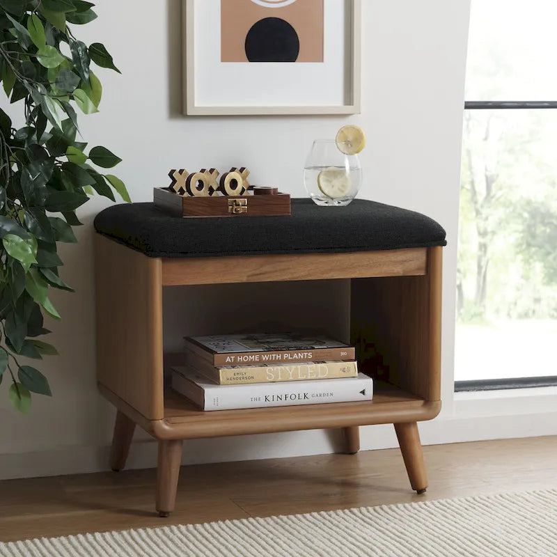 SAFAVIEH Marilla Open Shelf Bench with Cushion - 20  W x 15  D x 18  H - 20Wx15Dx18H