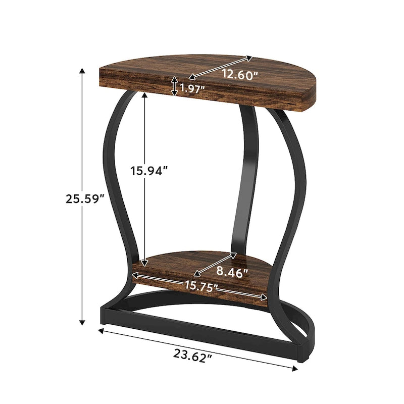 Table d'appoint demi-ronde, table d'appoint demi-lune en bois à 2 niveaux petite table d'appoint semi-circulaire