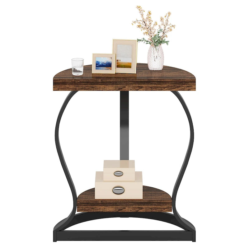 Table d'appoint demi-ronde, table d'appoint demi-lune en bois à 2 niveaux petite table d'appoint semi-circulaire