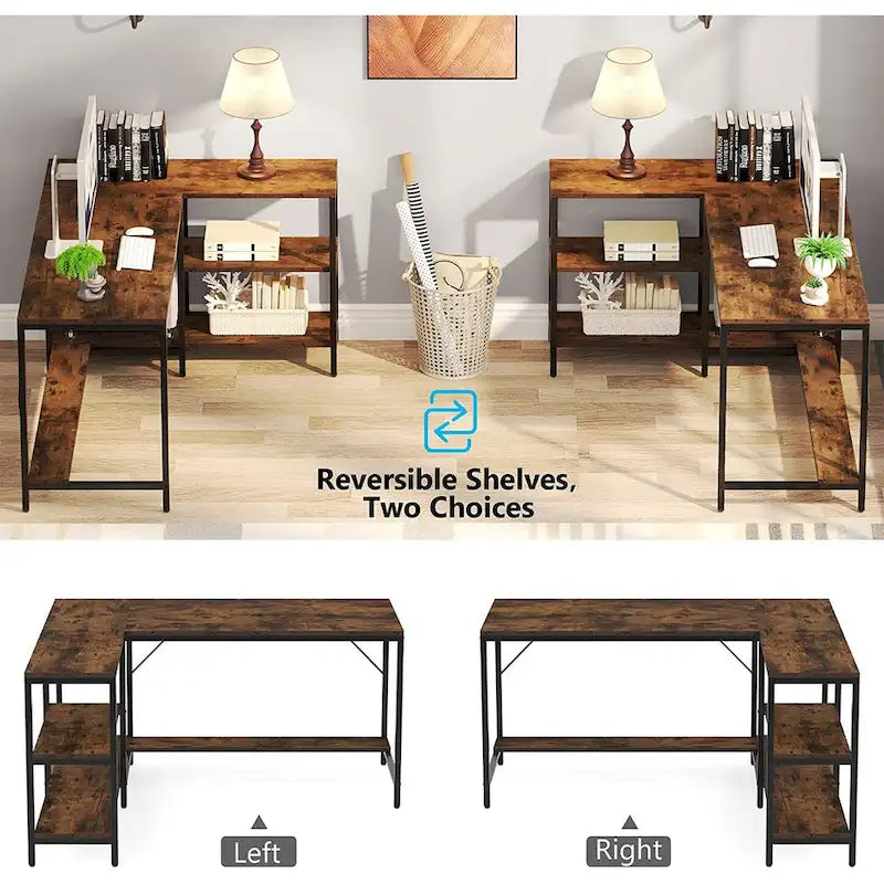 Bureau d'angle avec étagères de rangement, bureau d'angle avec huche