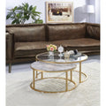 Tables basses gigognes à cadre métallique avec plateaux en verre et marbre, lot de deux, doré - 15,75 H x 36 L x 36 P pouces