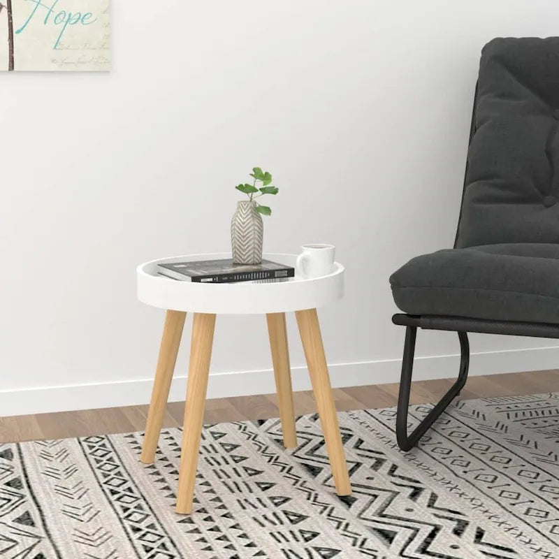 Table d'appoint ronde Table basse Bois composite et bois massif de pin