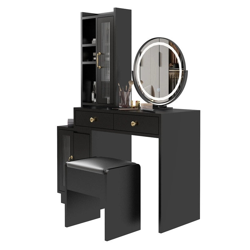 Coiffeuse avec prise électrique et miroir LED tricolore