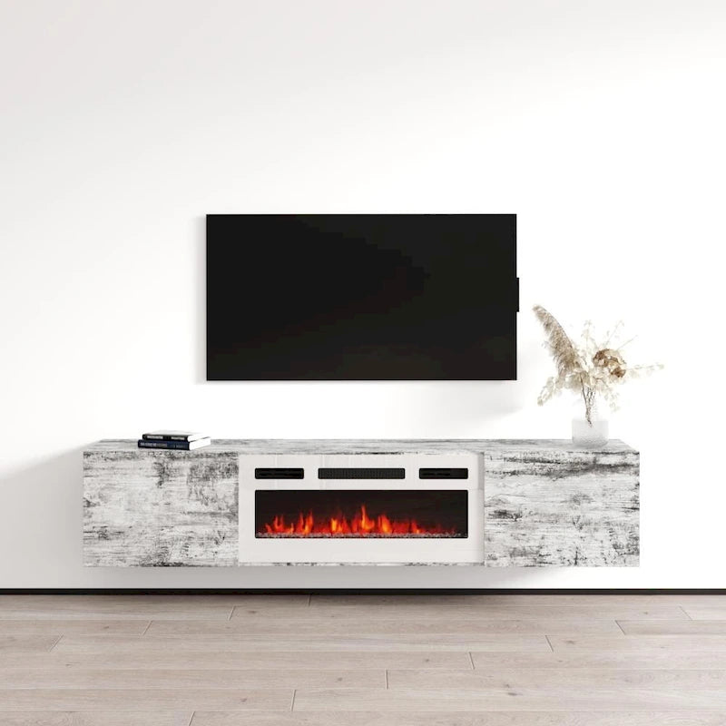 Meuble TV flottant avec cheminée