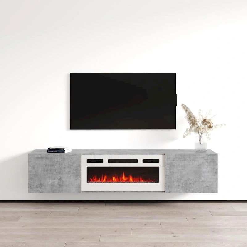 Meuble TV flottant avec cheminée