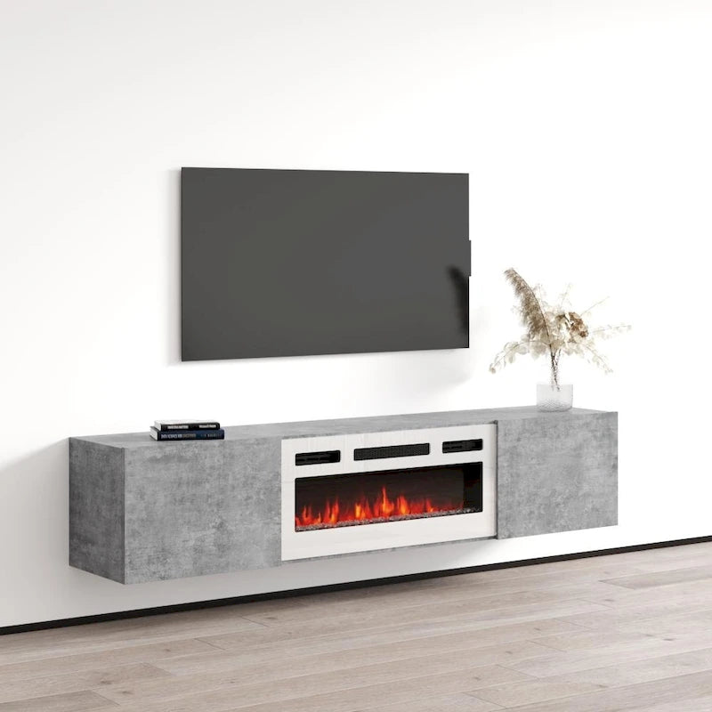Meuble TV flottant avec cheminée