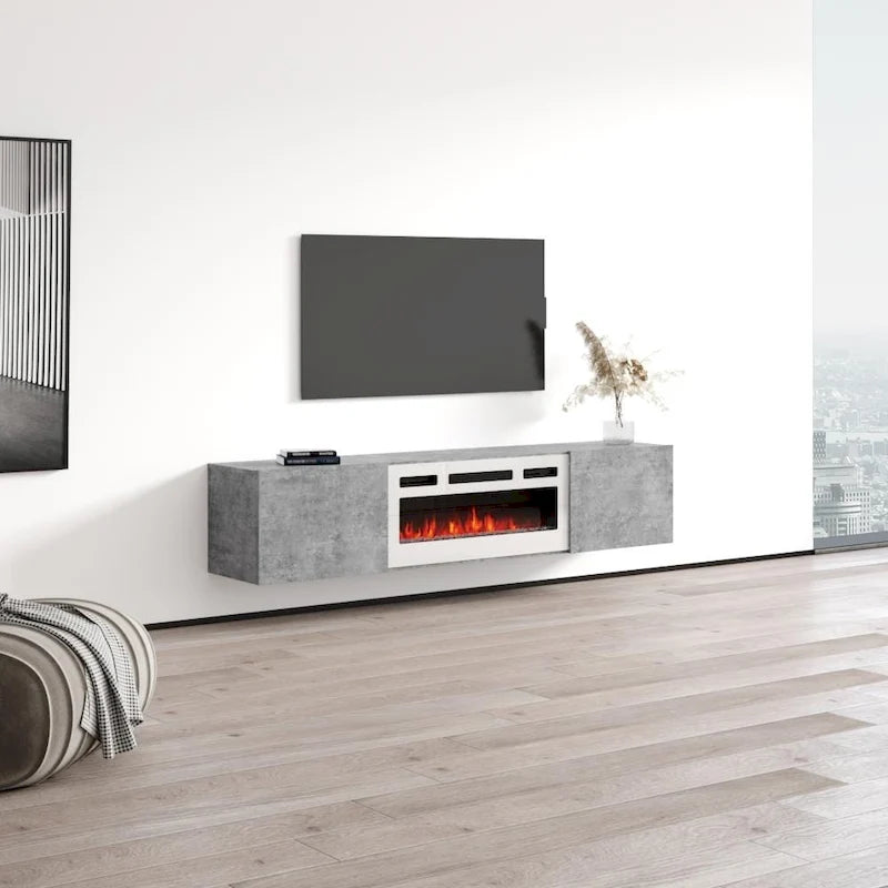 Meuble TV flottant avec cheminée