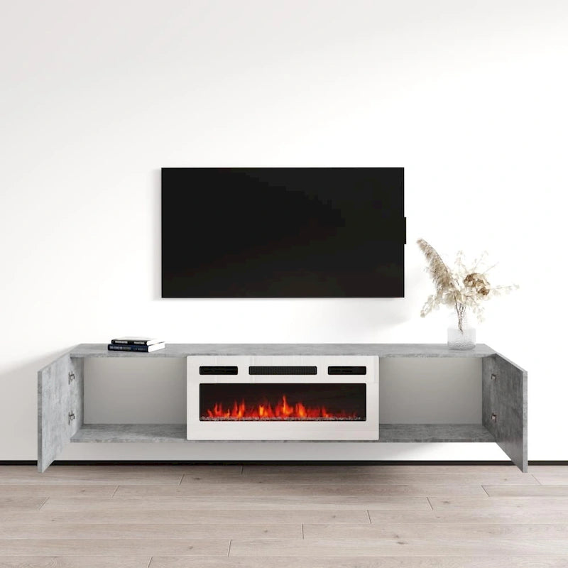 Meuble TV flottant avec cheminée