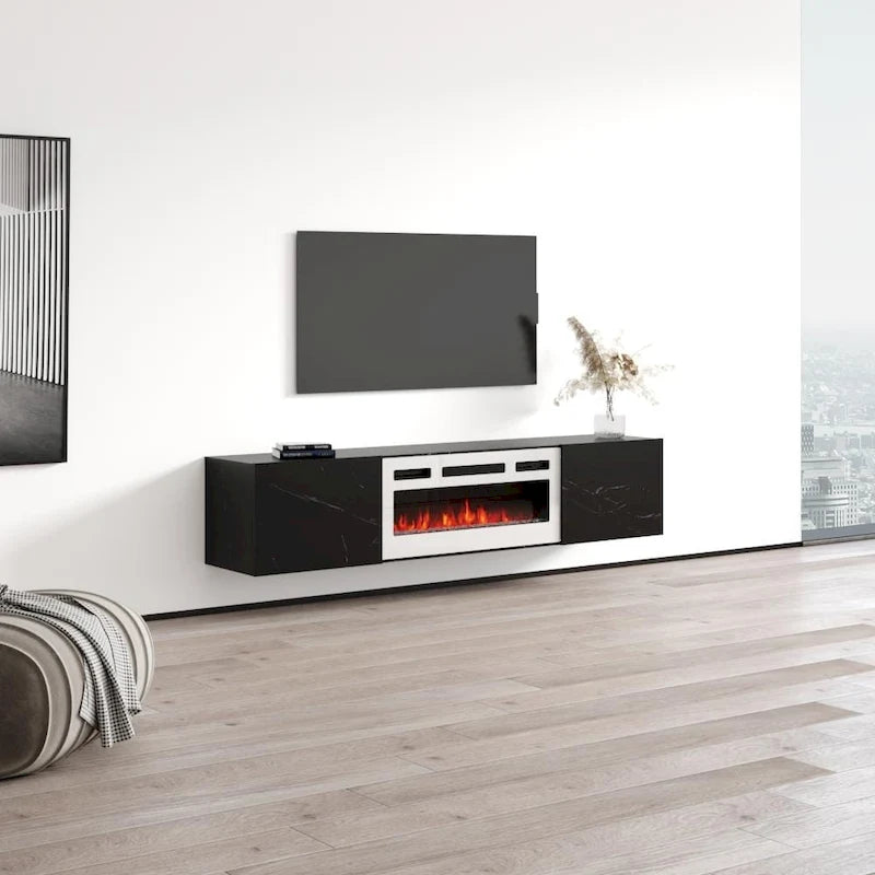 Meuble TV flottant avec cheminée
