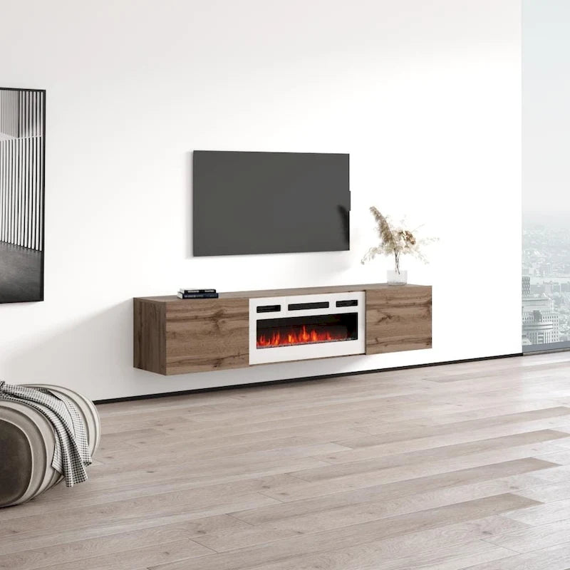 Meuble TV flottant avec cheminée