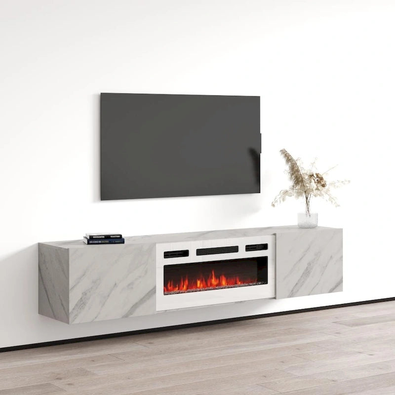 Meuble TV flottant avec cheminée