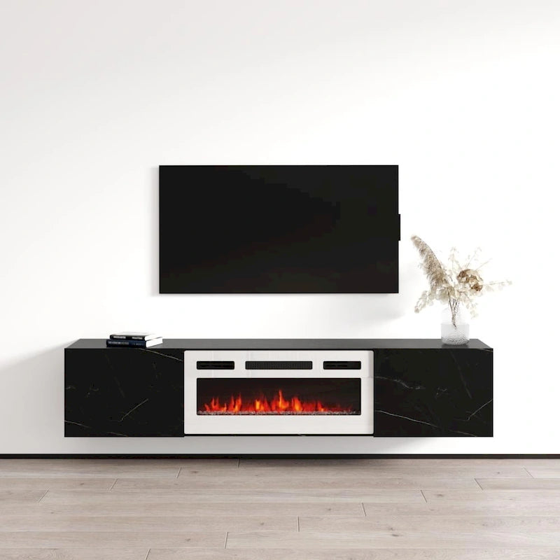 Meuble TV flottant avec cheminée